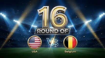 Obraz premium Round of 16 soccer match between Usa vs Belgium in stadium