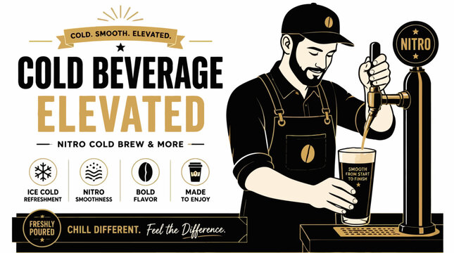 Barista pouring nitro cold brew coffee from draft tap.