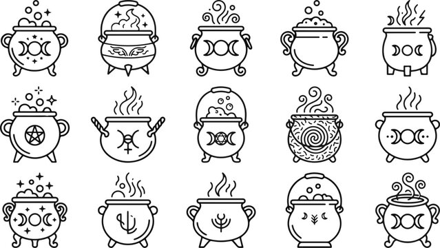 Halloween vector bundle witchy cauldron icons for spooky designs