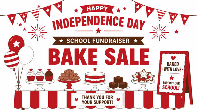 Independence Day school fundraiser bake sale poster.