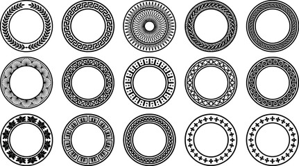 Set of decorative round frames, circular borders with various geometric and floral patterns, vector illustration collection transparent background © SampaRani