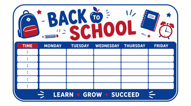 Back to school weekly class timetable planner template.