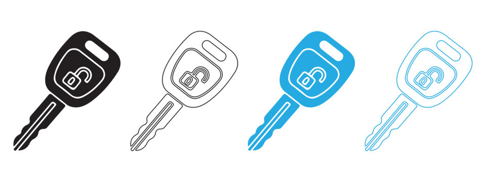 Classic House and Car Key Icon Set with Solid Silhouette and Line Art Styles, Minimal Black Vector Illustration Isolated on Transparent Background