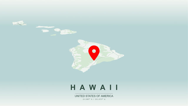 Modern minimalist vector map of Hawaii. High-quality scalable illustration of Hawaii archipelago island chain geographic boundaries, Pacific Ocean coastal networks for posters design.