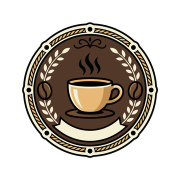 Coffee cup badge with beans.