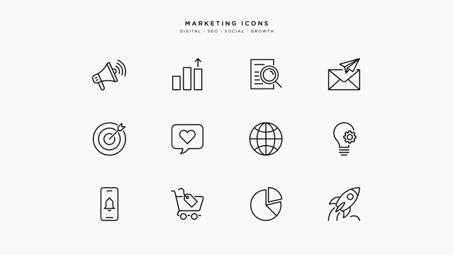 Startup digital marketing and SEO vector icon sheet &ndash; Suitable for search engine optimization guides, advertising media, or content blogs.