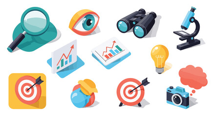 Collection of colorful vector icons for travel and tourism themes. © MASJAB