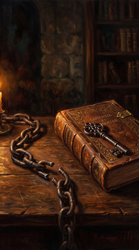 Severed Chain Beside Book and Key Symbolizing Freedom Through Wisdom