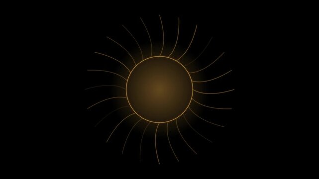 Golden sun abstract motion rotating radial lines background, minimalist geometric animation 4k
