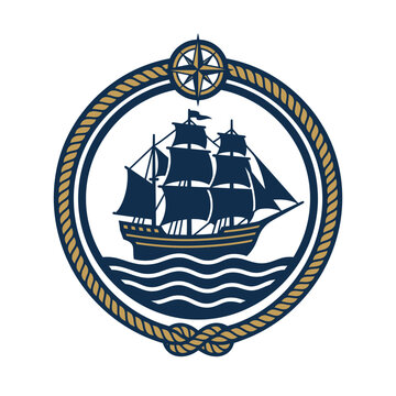 Nautical sailing ship rope emblem.