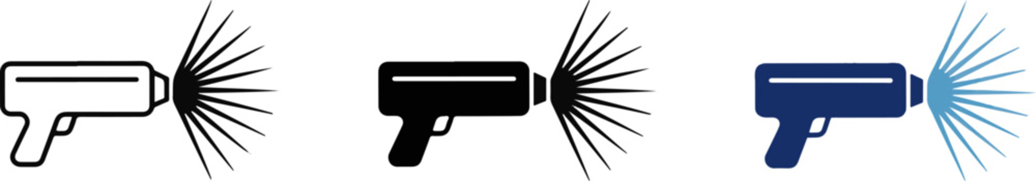 Three stylized spray gun icons illustrating fluid application or misting tools with application dispenser industrial equipment maintenance