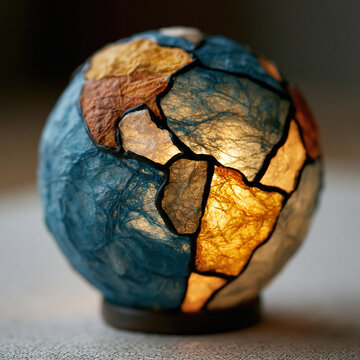 Illuminated Earth Mosaic Globe Lamp Close Up