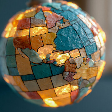 Illuminated Stained Glass Globe Showing World Map