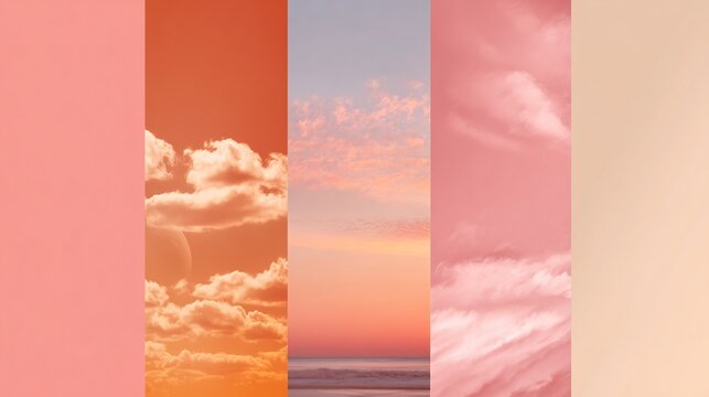 Abstract collage of vertical pastel strips featuring soft clouds and gradient colors for a calm aesthetic background