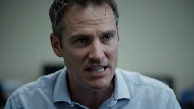 Angry men close-up expression video material, business men's anger watch
