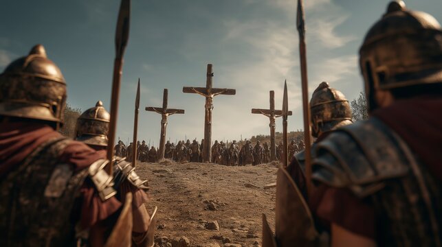 As the soldiers keep watch beside the crosses, the silent scene reminds us that faith, hope, and mercy endure beyond every moment of suffering.
