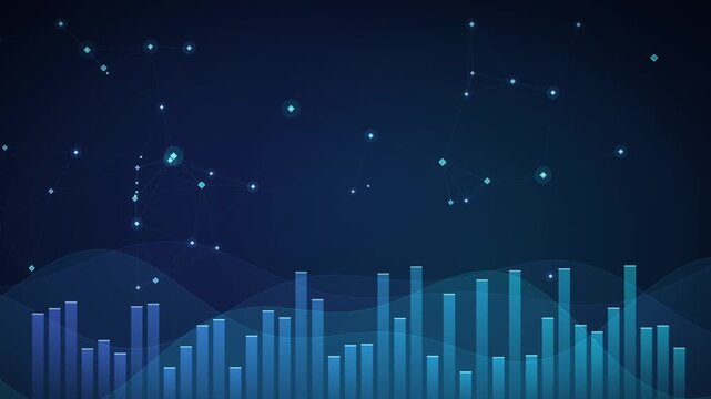 Abstract financial data growth background with digital bar chart movement.
