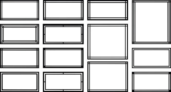 Collection of simple minimalist rectangular frames and borders transparent background