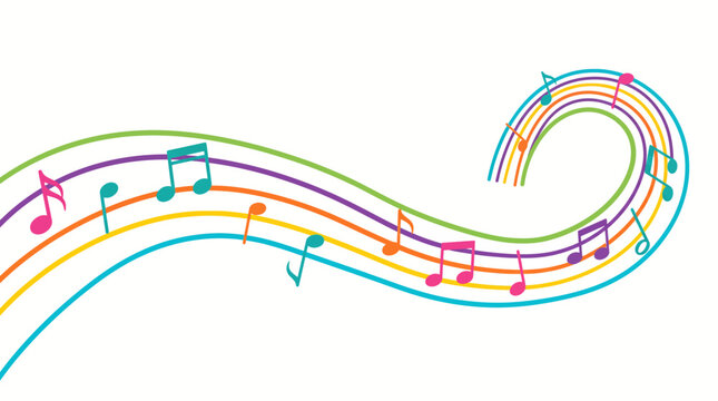 Abstract musical background with colorful flowing staves and floating music notes