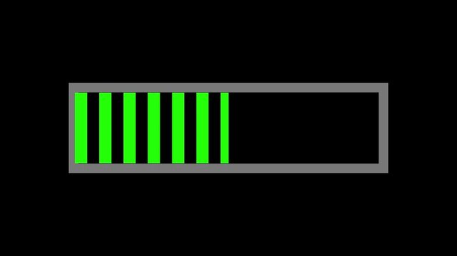 A green and black hazard striped loading bar sits above the word loading with a progress indicator showing that a system task is currently active 4k video.