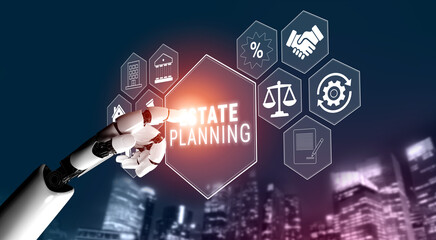 Robotic Hand Touching Technology Symbols Representing Estate Planning, Legal Services, Agreements,...