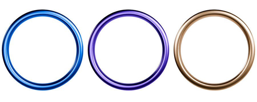 Metallic Toro Rings Trio Blue Purple and Gold Isolated Object