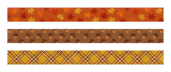 Autumn Borders: Maple Leaves, Acorns, and Plaid Patterns © NURYANI