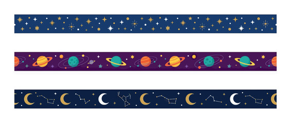 Cosmic Space Borders with Planets, Stars, Moons, and Constellations © NURYANI