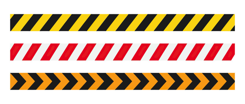 Warning Stripes: Yellow/Black, Red/White, Orange/Black Chevrons on White Background