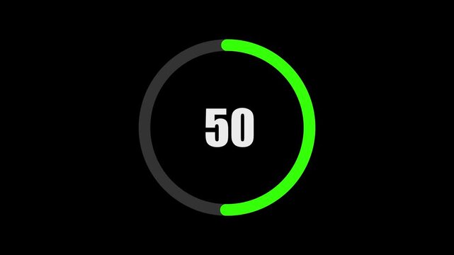 Circle loading bar icon animation . green and white color loading, processing bar 0 to 100 percent.in transparent background.4k video...