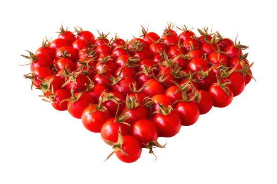 Cherry tomatoes in the shape of a heart in allusion to Valentine's Day. PNG image isolated on transparent background.