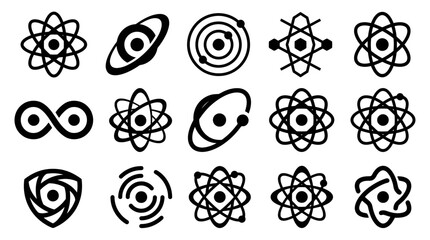 Abstract Science Symbols: Atoms, Orbits, Nuclear Fusion Icons © goeng_art