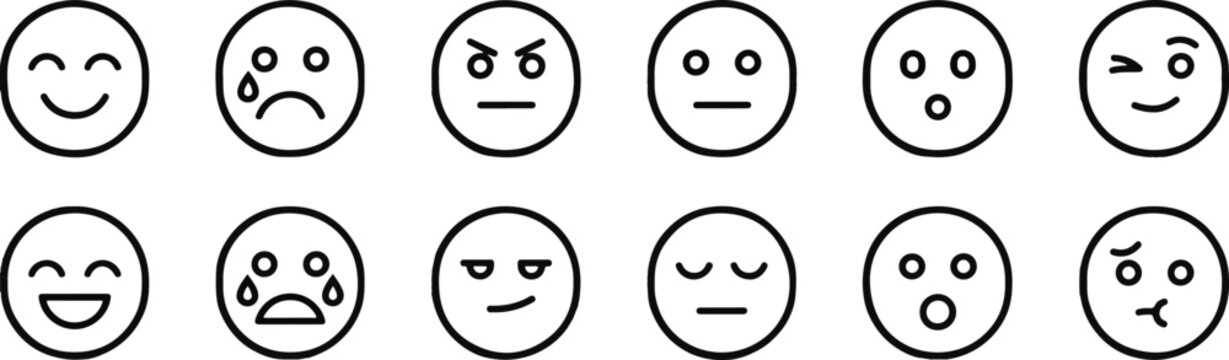 Set of human facial expressions and emotions icons representing happiness sadness anger surprise with emotions expressions feelings surprised