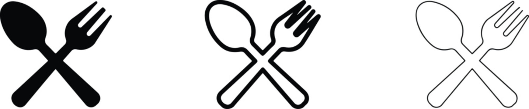 Crossover spoon and fork kitchen utensil icons in different artistic styles with restaurant tableware silverware collection catering appetite
