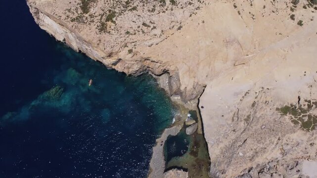 Dwejra cliffs and Blue hole, space where Azure window was before it collapsed in 2017. Gozo, Malta. High quality 4k footage