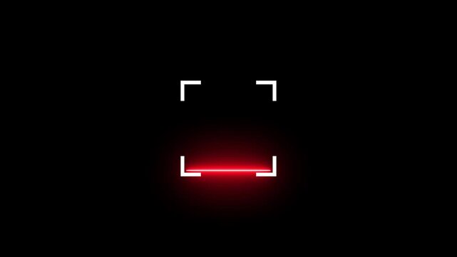 Abstract red laser scanning beam inside a white digital focus square frame on a dark black background