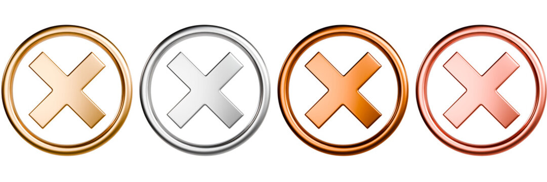 Metallic Cross Marks in Circles 3D Render Isolated Object