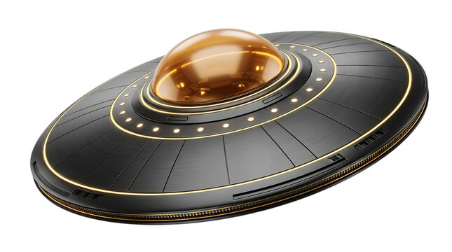 Futuristic flying saucer with glowing yellow dome