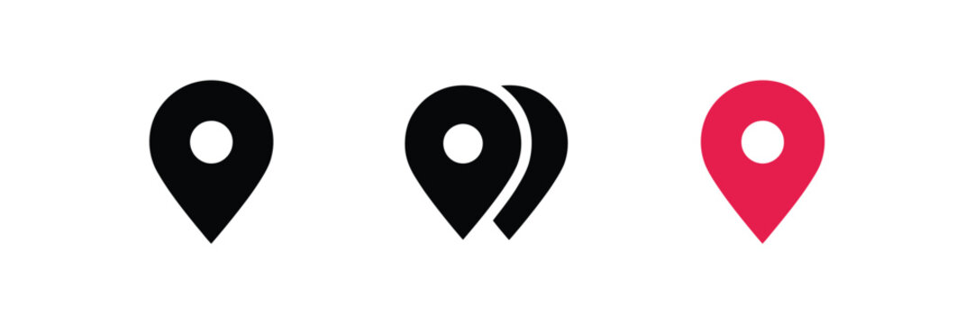 Location icon set featuring map pin place marker navigation pointer symbols in flat style