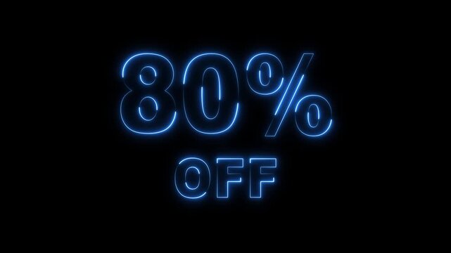80% OFF text icon animation glowing neon business banner sign template shop offer .suitable for promotion, animation