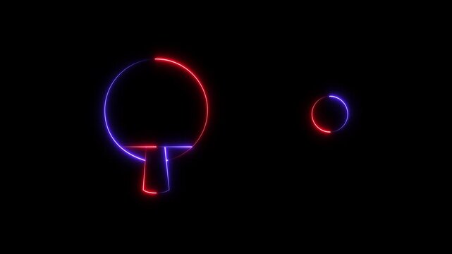 abstract glowing neon table tennis icon black background. sport equipment. animation