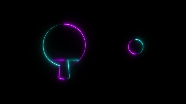 abstract glowing neon table tennis icon black background. sport equipment. animation