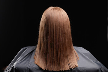 Obraz premium Female haircare keratin treatment result on straight brown hair