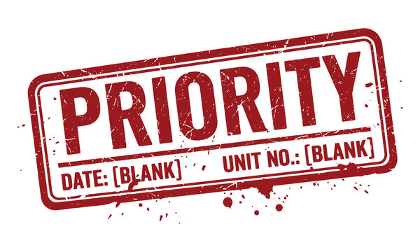 Red priority stamp with blank date and unit number