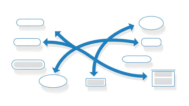 Flowchart, business process diagram, workflow chart, blue arrows and shapes