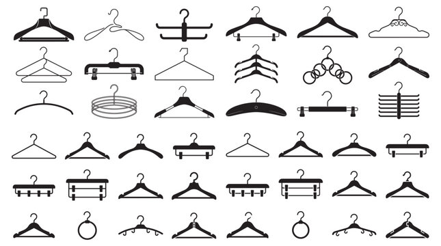 Collection of Hanger Icons and Clothing Hanger Silhouettes for Wardrobe and Retail Design

