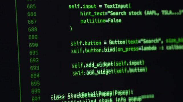Green source code displayed in development environment while AI assistant supports coding process. Vibe coding, software engineering, backend programming and automation concept.