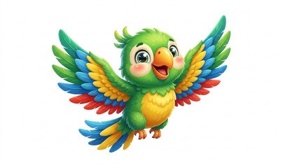 Naklejka premium Cheerful Cartoon Baby Parrot Flying 3D Style Vector Illustration Isolated on White