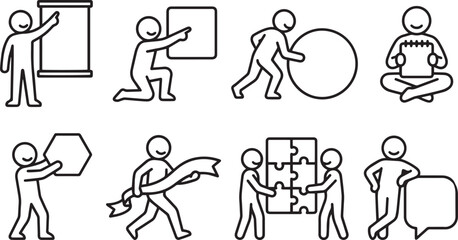 Fototapeta premium Business Presentation Teamwork Outline Vector Icon Set
