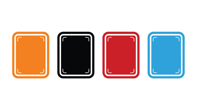 Four vivid rounded rectangles in orange, black, red, and blue on white background.
